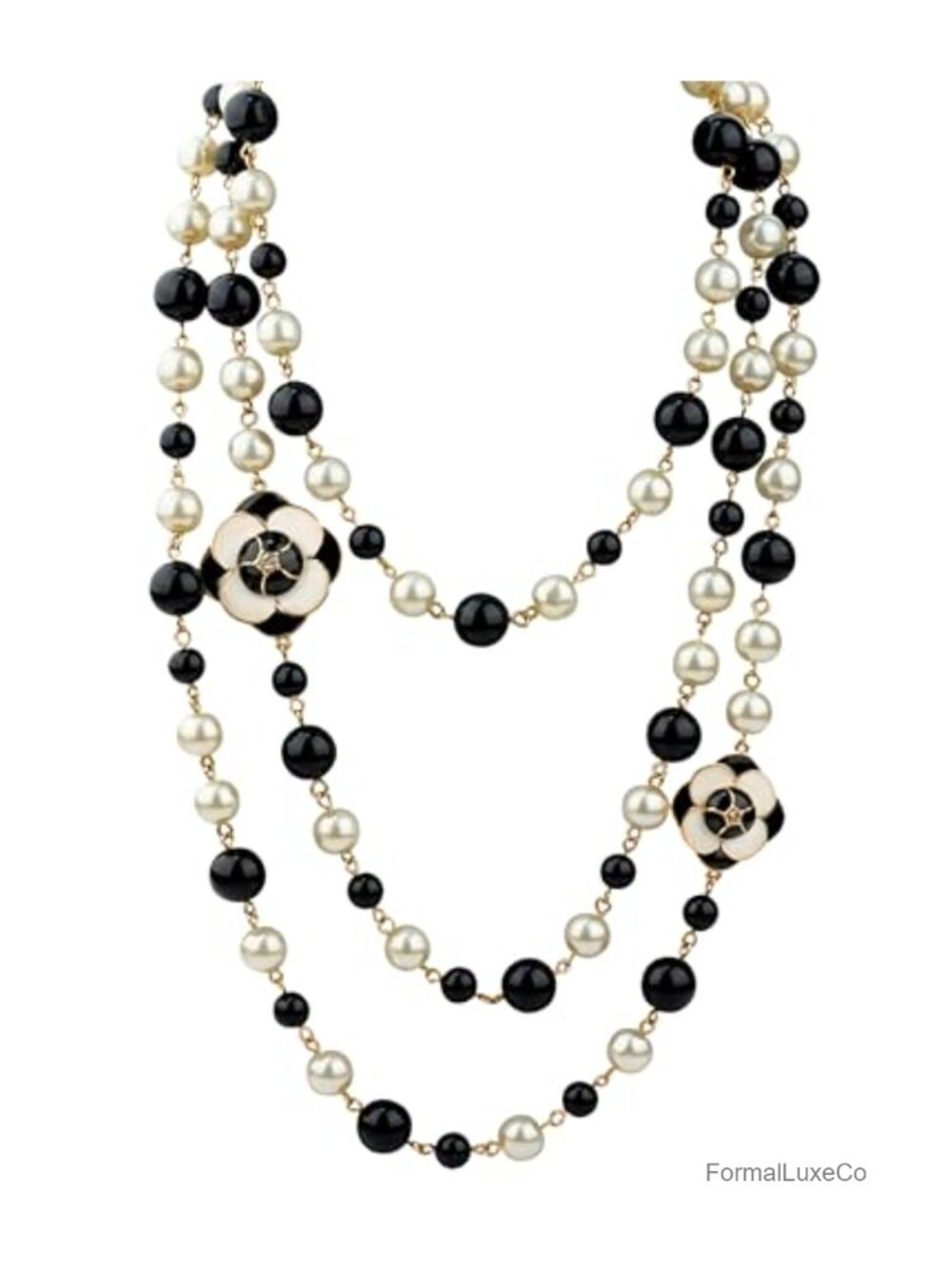 Vintage Inspired Imitation Pearl Strand Necklace with Camellia Pendant
